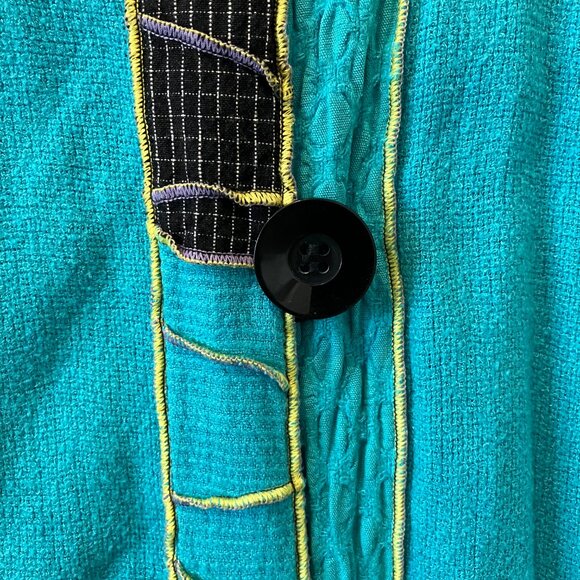 XIAO Turquoise/Black Art to Wear Patchwork Cardigan Button Tunic - M - Picture 3 of 6